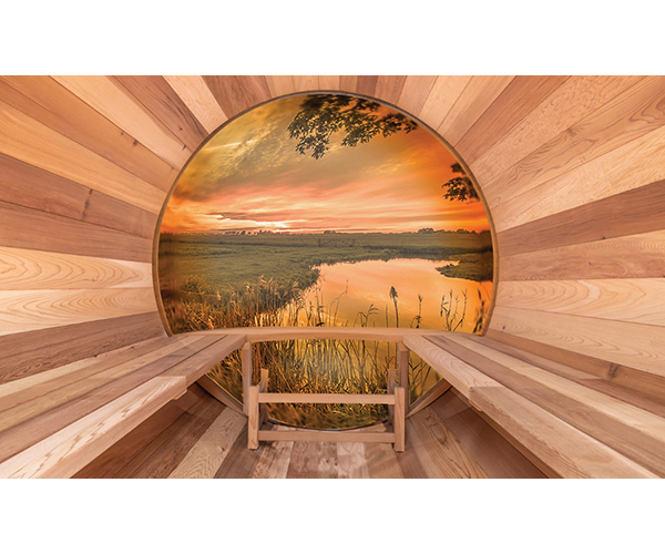 Intérieur sauna en bois Sauna Baril Panoramique Cèdre Rouge