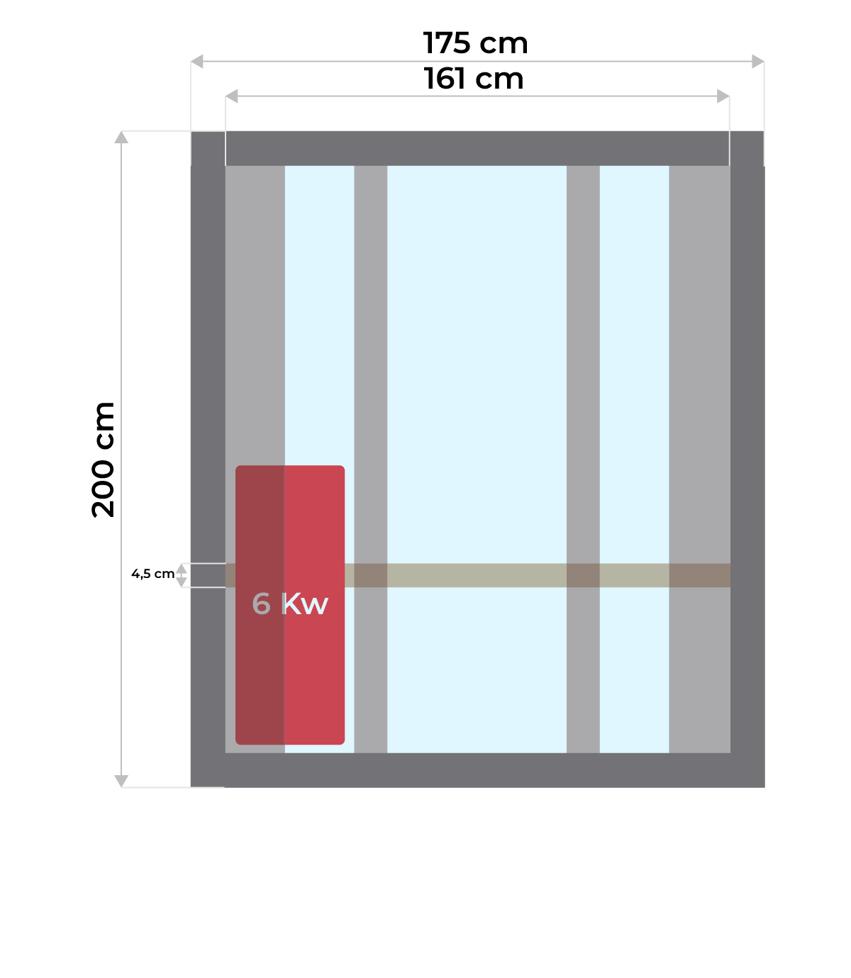Plan façade dimensions sauna Zen 4 places